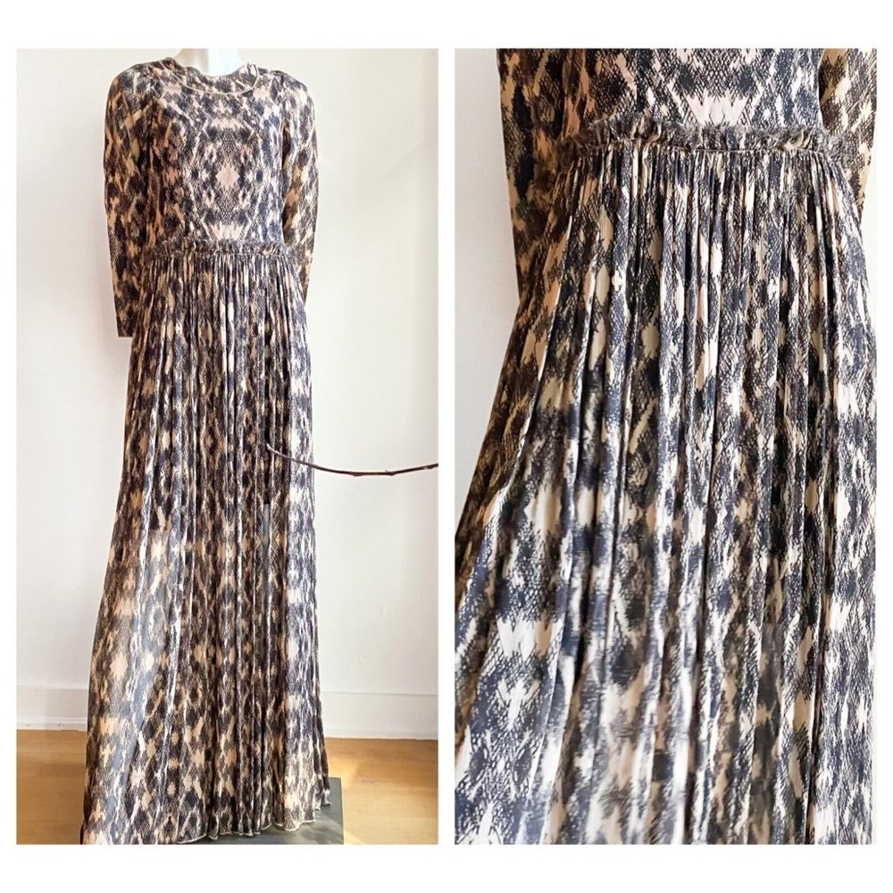 Derek Lam SILK Geometric Animal Print Long Sleeve Maxi Dress 6